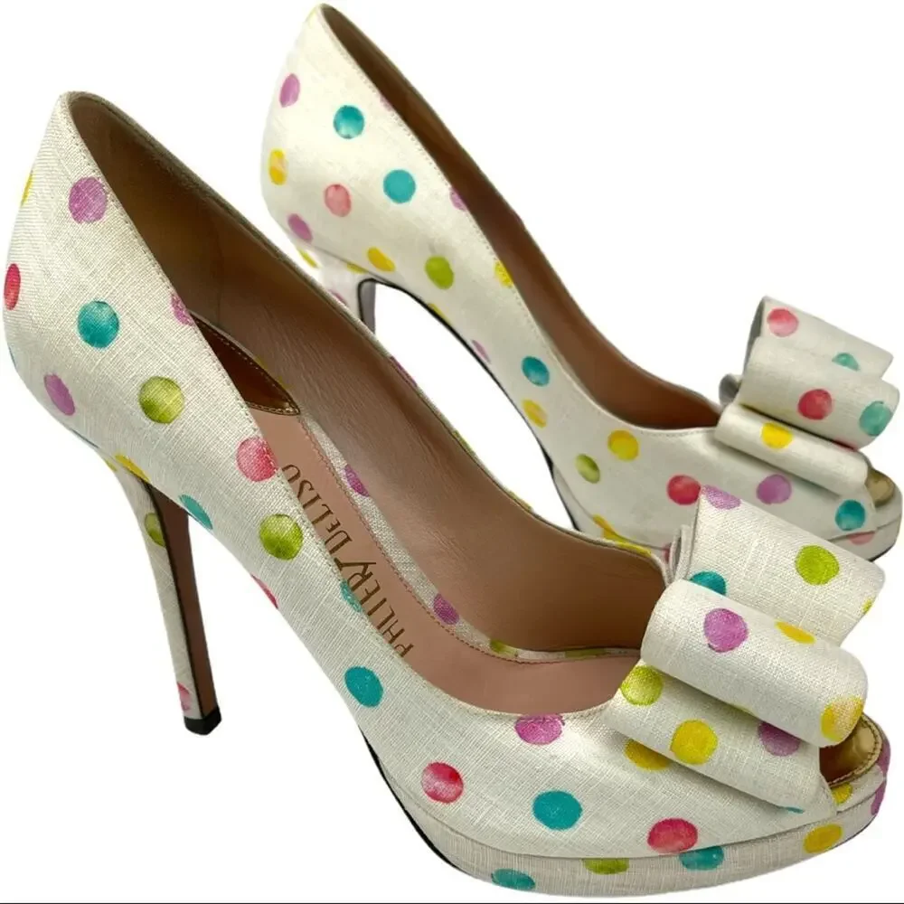 Palter DeLiso Polka Dot Bow Platform Heels 7.5